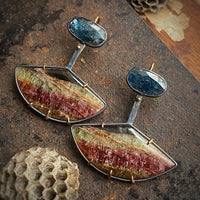 Multicolor Tourmaline and Speckled Teal Kyanite Earrings